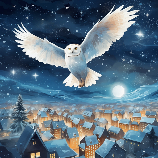 White Owl Over The Town Diamond Art Kit