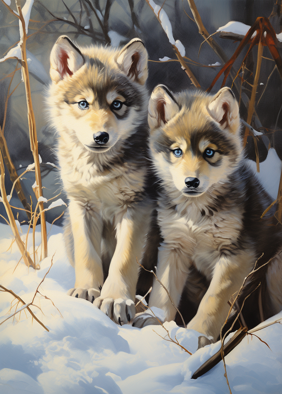 Two Blueeye Wolf Cubs Diamond Art Kit
