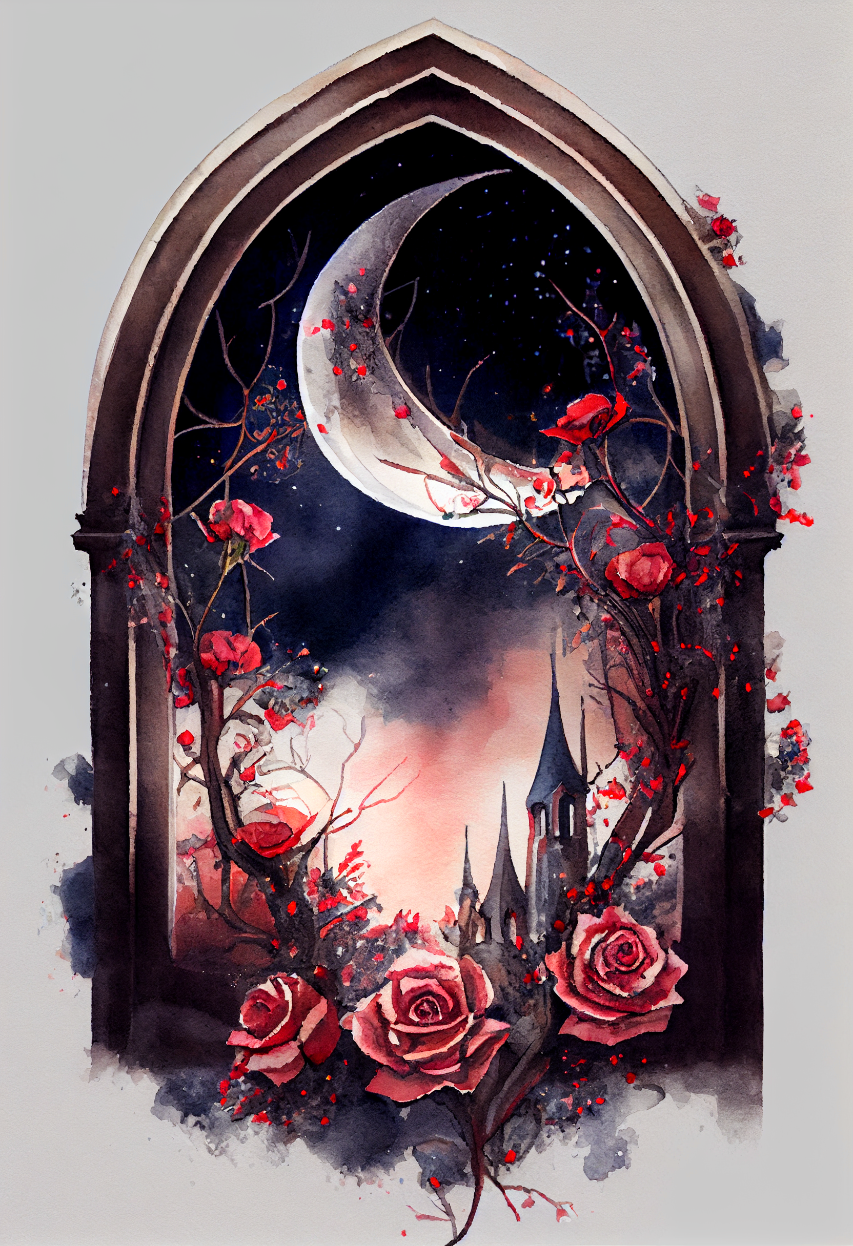 Crescent Moon Roses Diamond Art Kit
