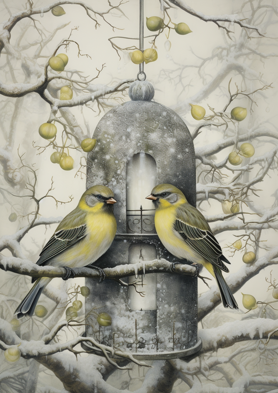 Two Bird Snowy Bird Feeder Diamond Art Kit