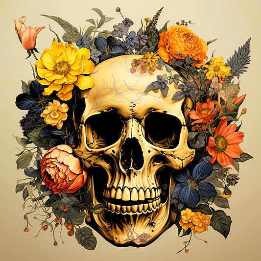 Yellow Orange Flower Skull Diamond Art Kit