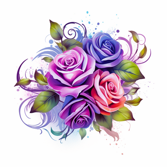 Four Colorful Roses Watercolor Diamond Art Kit