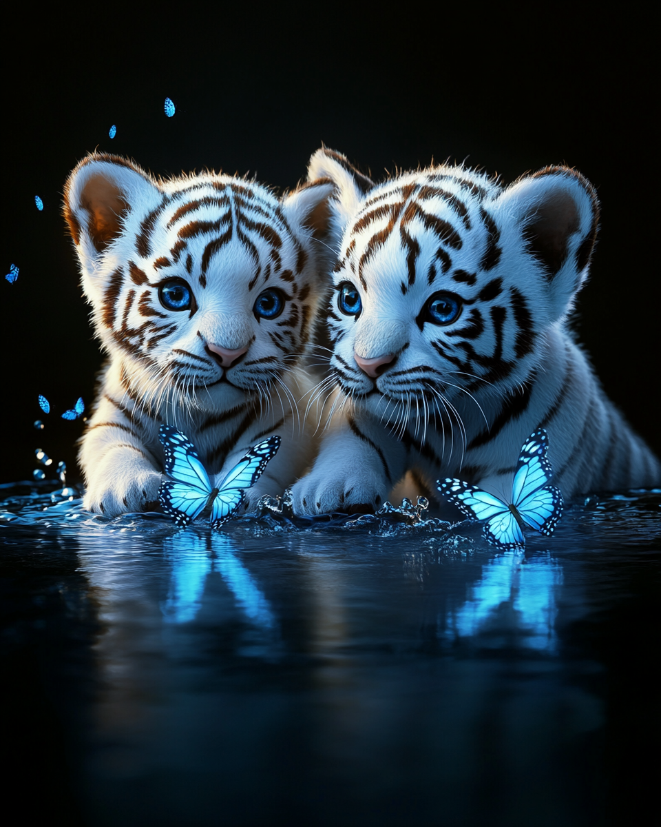 Whitetiger Cubs And Butterflies Diamond Art Kit