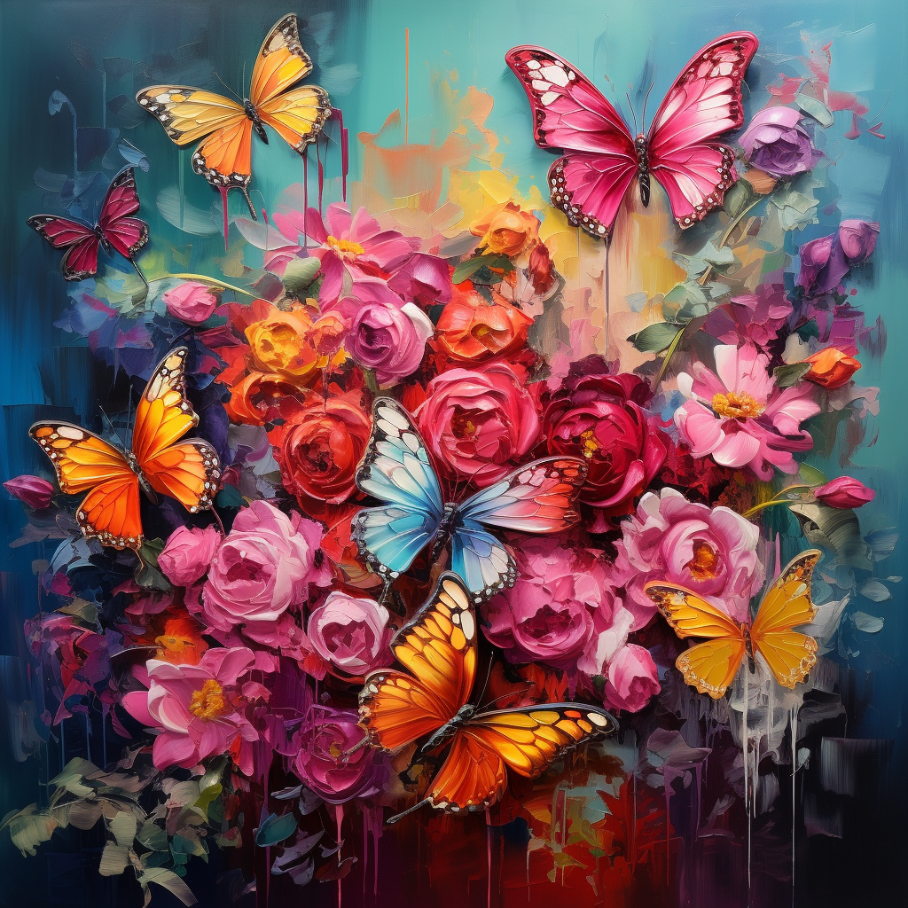 Painted Roses Butterflies Diamond Art Kit