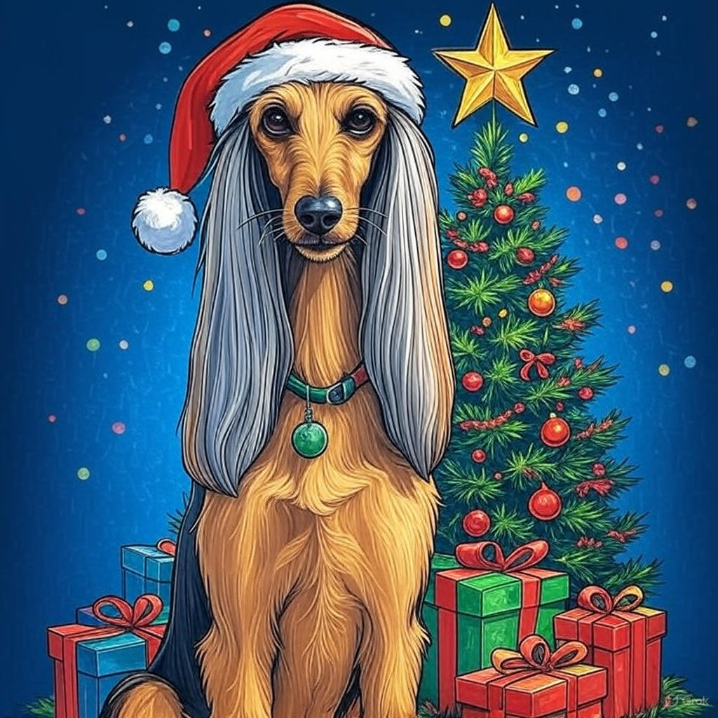 Christmas Afghan Hound Diamond Art Kit