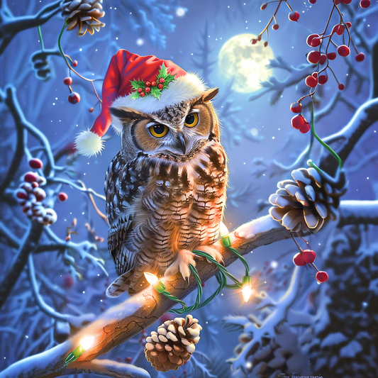 Christmas Hat Lights Owl Diamond Art Kit