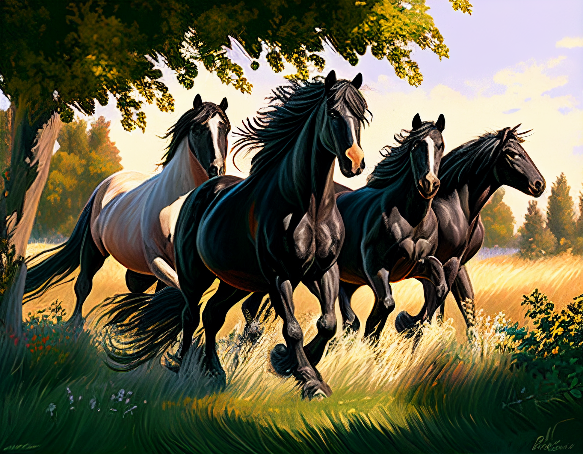 Four Horses Running Diamond Art Kit
