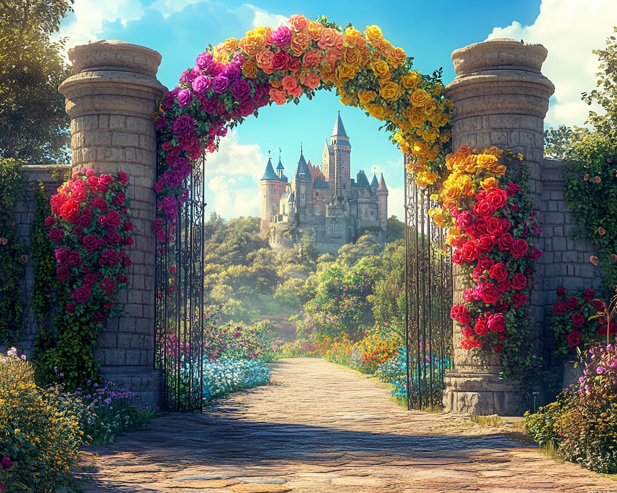 Colorful Rose Castle Gates Diamond Art Kit