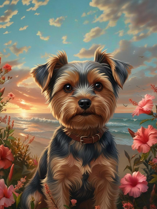 Tropical Sunset Yorkshire Terrier Diamond Art Kit
