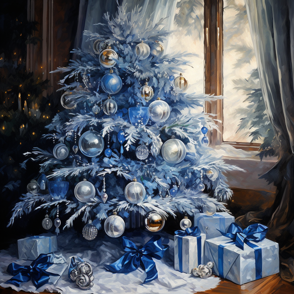 Blue Silver Christmas Tree Diamond Art Kit