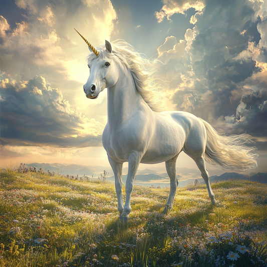 White Unicorn In The Meadow Diamond Art Kit