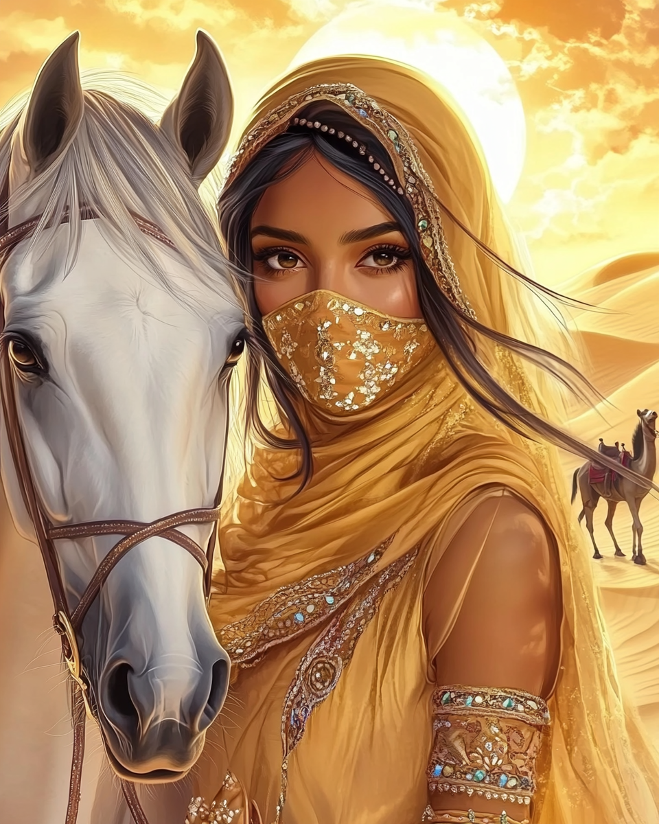 White Arabian Horse And Girl Diamond Art Kit