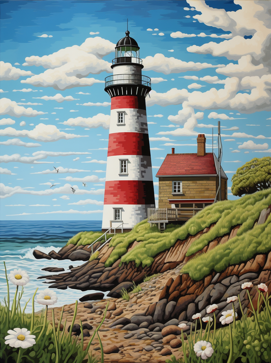 White Flower Lighthouse Diamond Art Kit