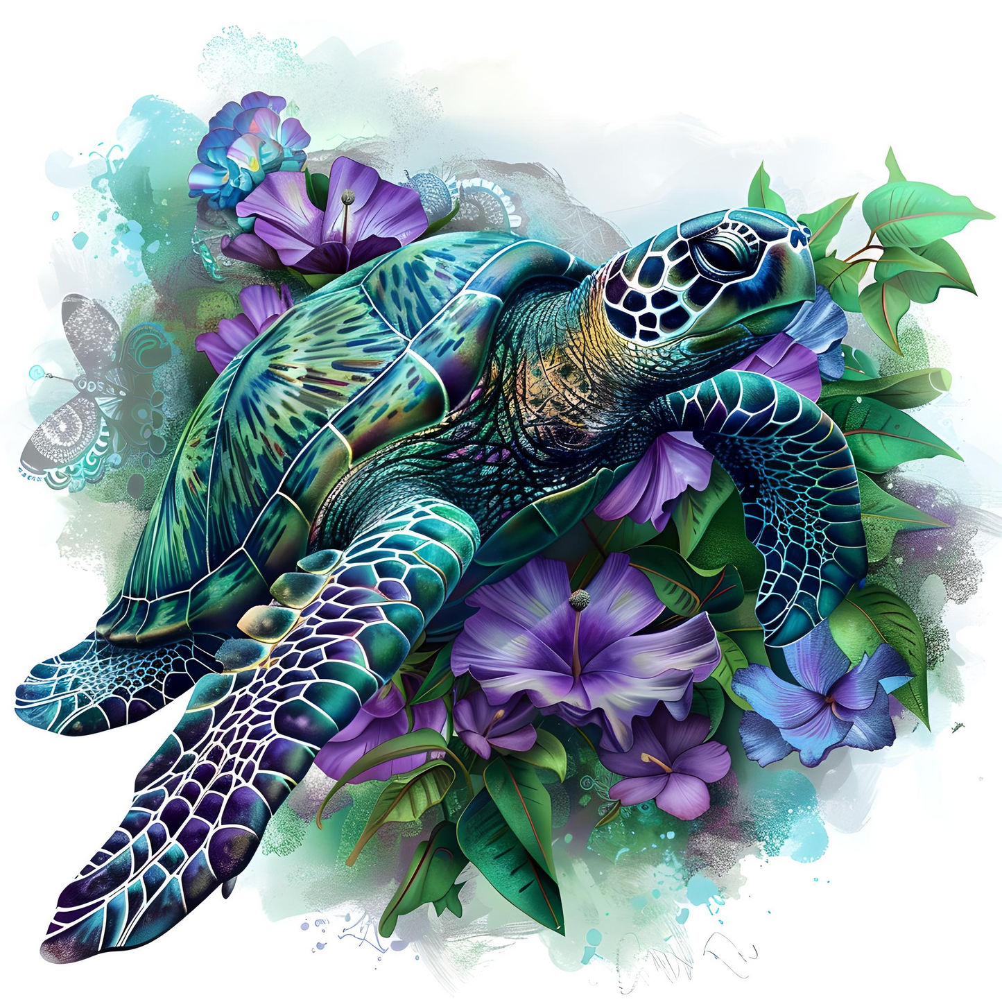 Purple Flower Sea Turtle Diamond Art Kit