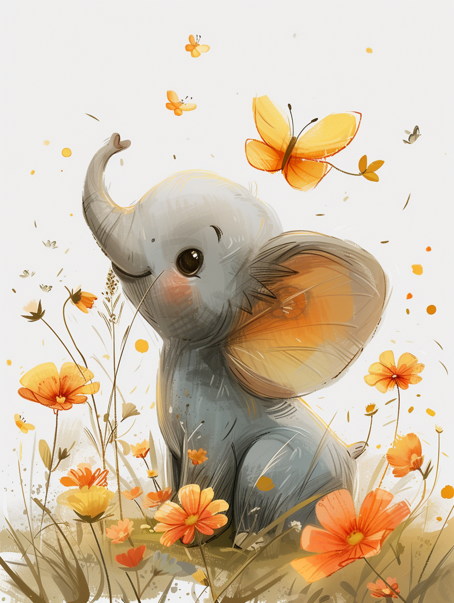 Orange Flower Baby Elephant Diamond Art Kit