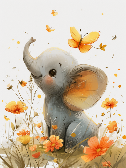 Orange Flower Baby Elephant Diamond Art Kit