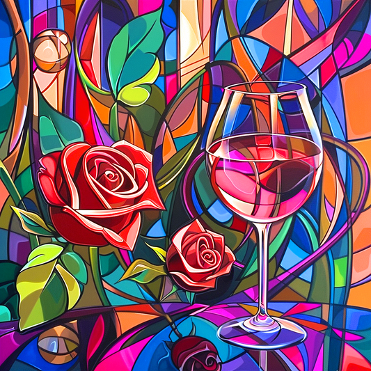 Two Roses And Wine Abstract Diamond Art Kit