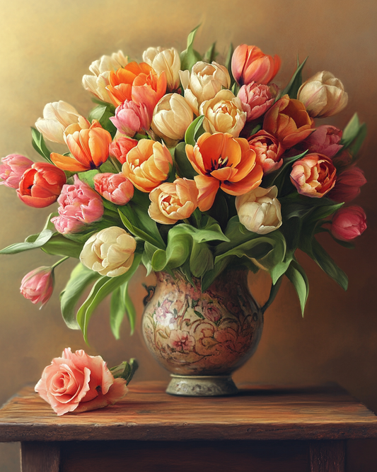 Wood Table Tulip Bouquet Diamond Art Kit