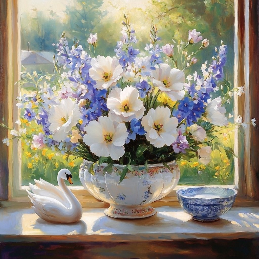 White Bowl Flower Arrangement Diamond Art Kit