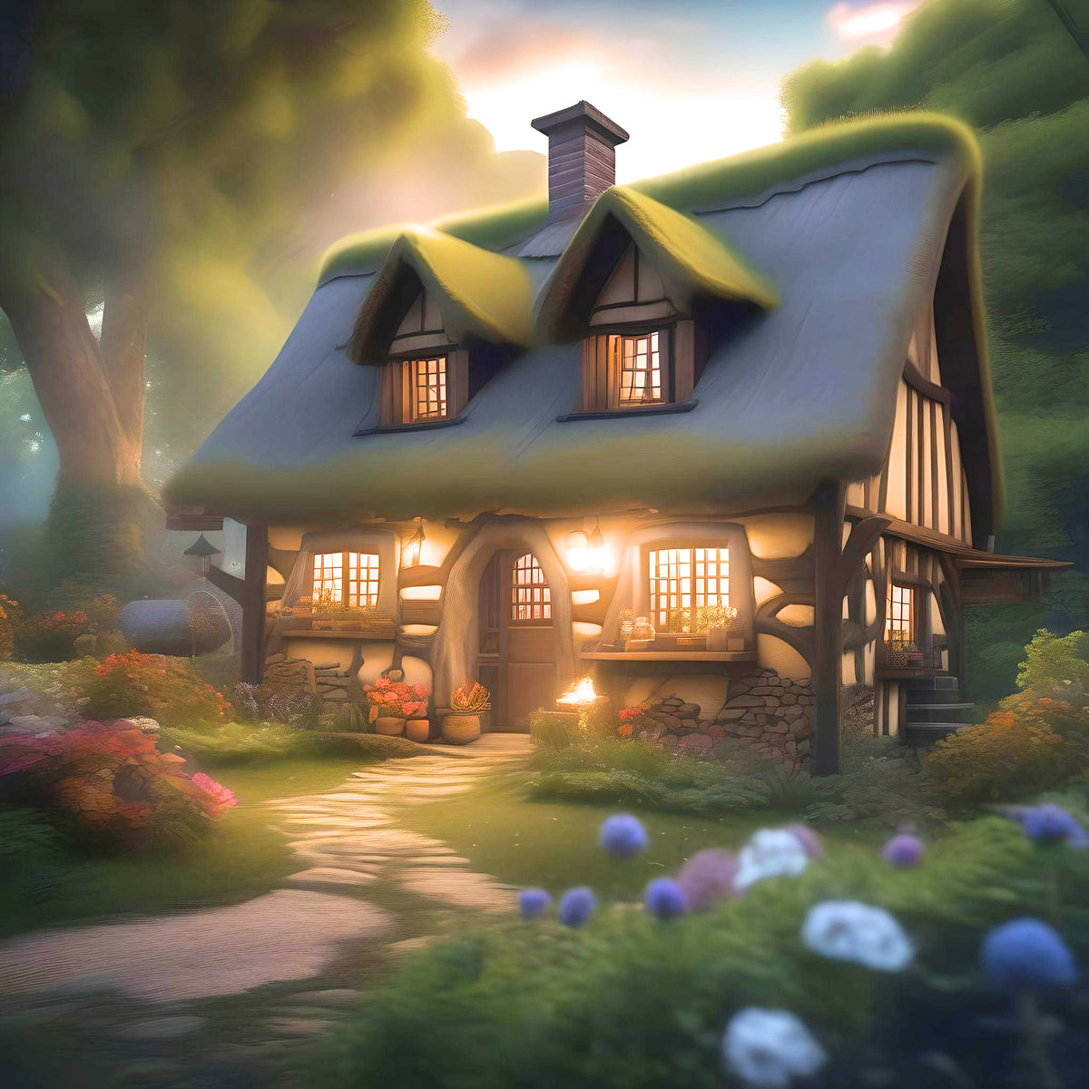Glowing Light Forest Cottage Diamond Art Kit