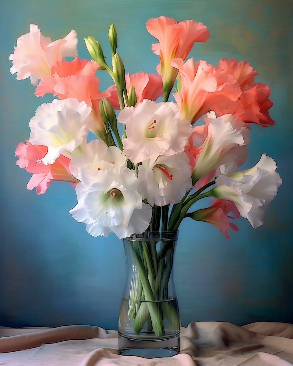 Pink And White Gladiolus Vase Diamond Art Kit