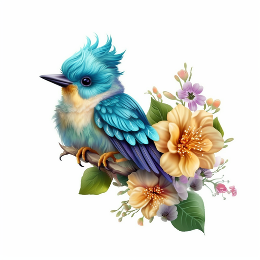 Turquoise Bird Flowers Diamond Art Kit