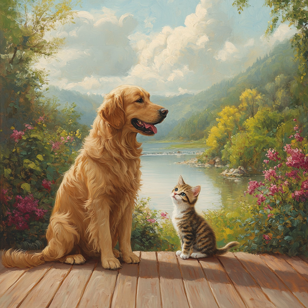 Dog And Kitten By The Lake Diamond Art Kit