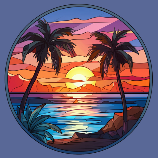 Two Palm Tree Abstract Sunset Diamond Art Kit