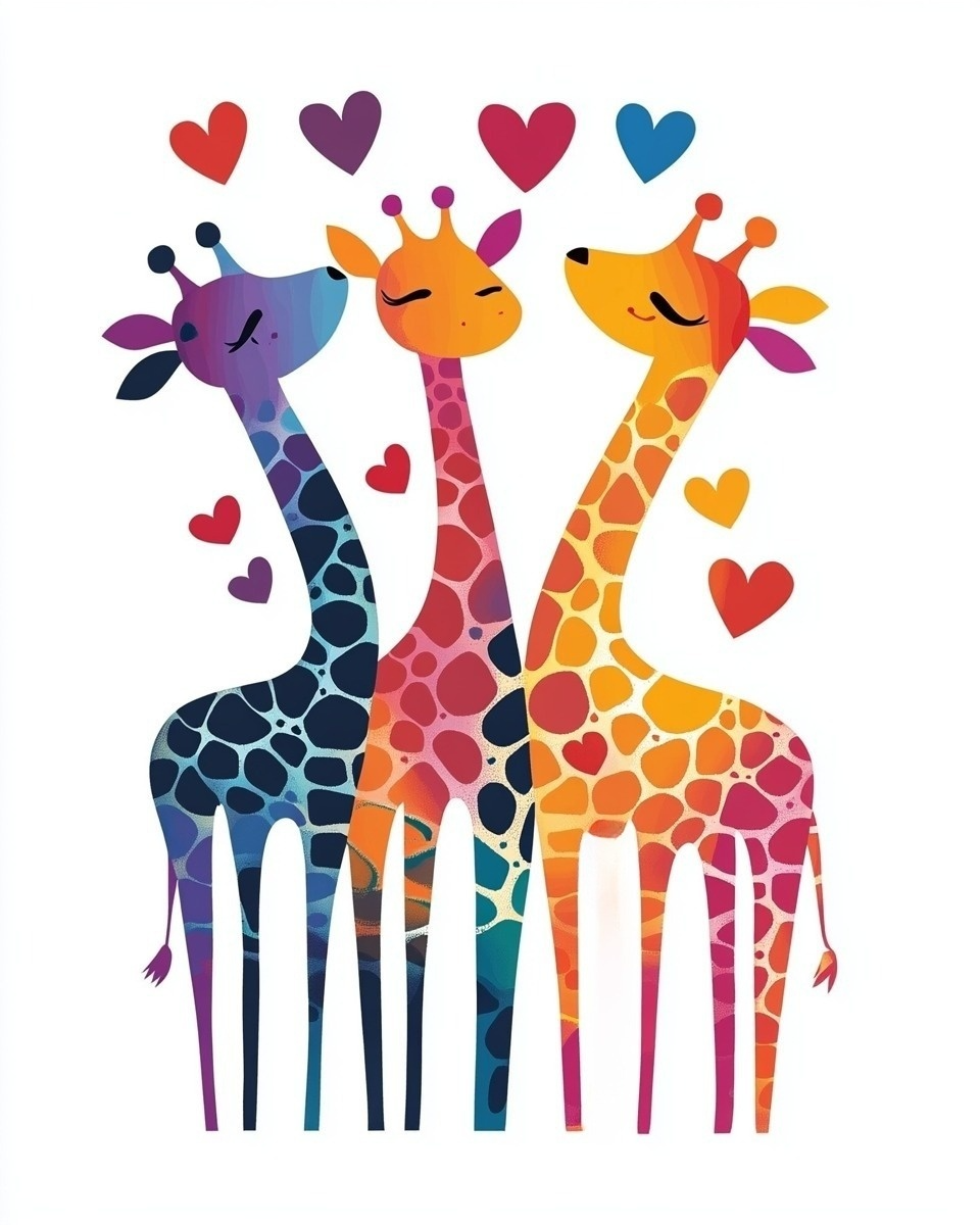 Three Abstract Giraffes Hearts Diamond Art Kit