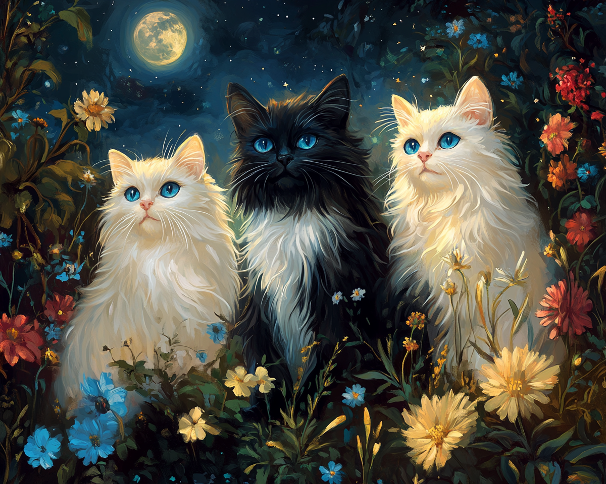 Three Blue Eyed Cats Moonlight Diamond Art Kit
