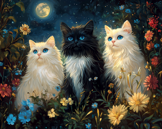 Three Blue Eyed Cats Moonlight Diamond Art Kit