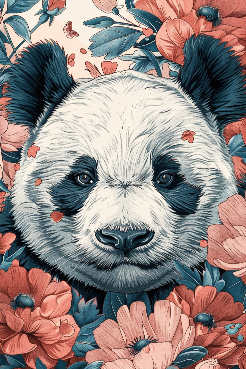 Panda In Light Flowers Diamond Art Kit