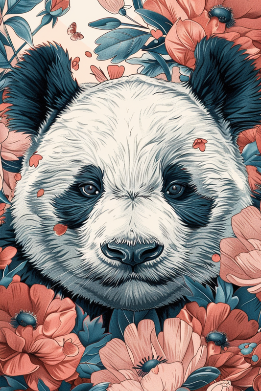 Panda In Light Flowers Diamond Art Kit
