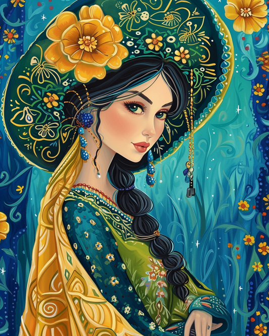 Green Hat Woman Diamond Art Kit