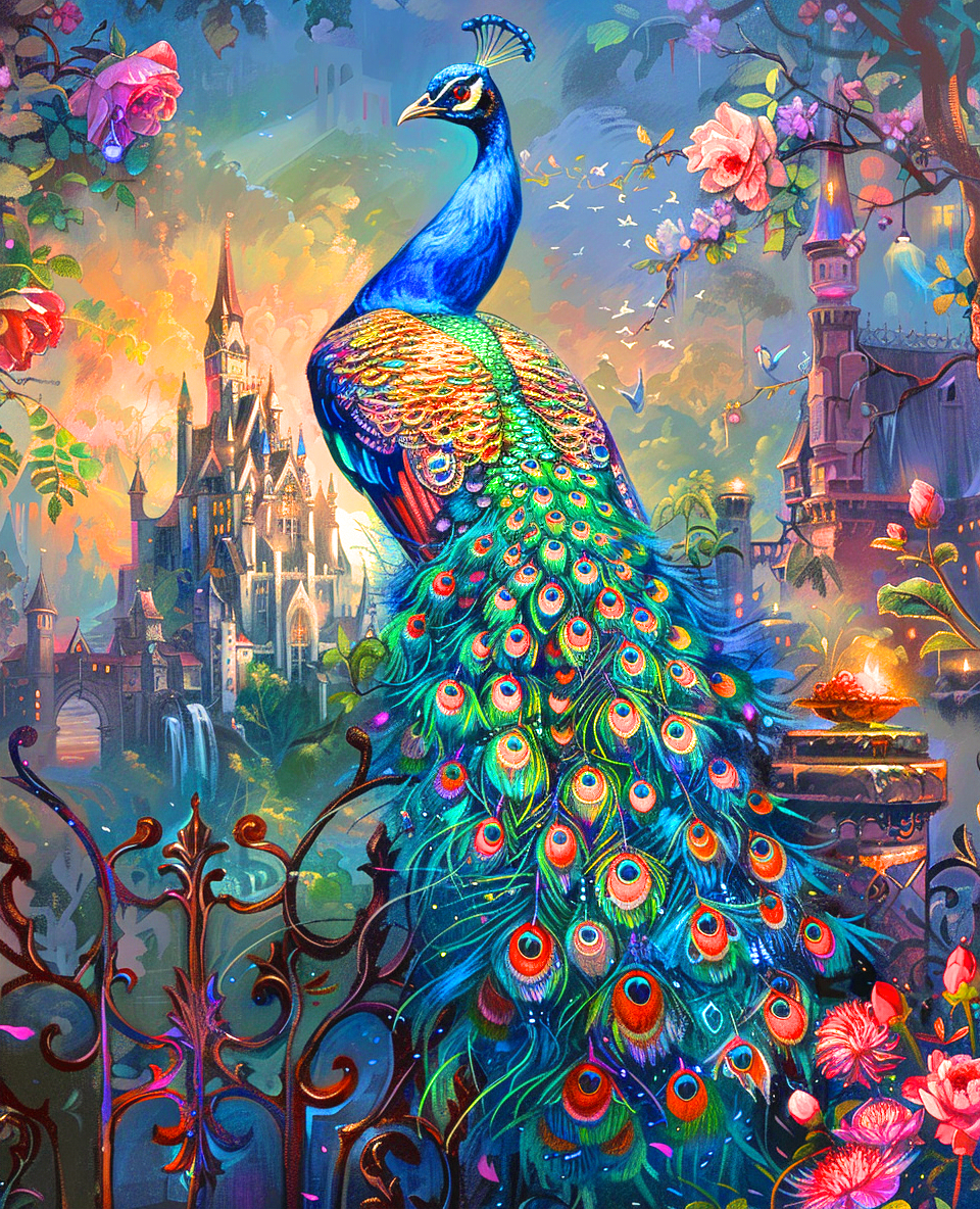 Castle Fence Peacock Diamond Art Kit