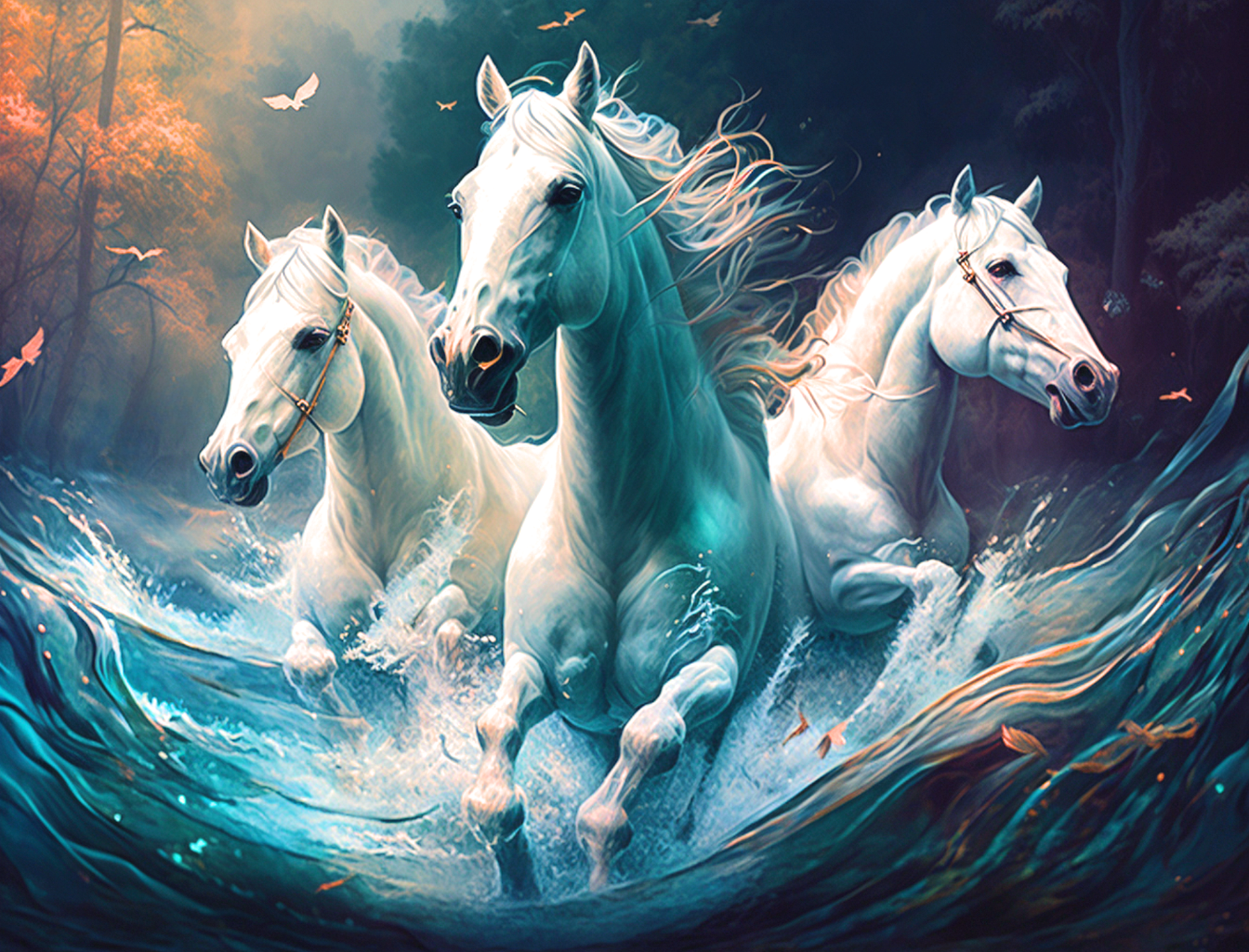 Three Horses In The Water Diamond Art Kit