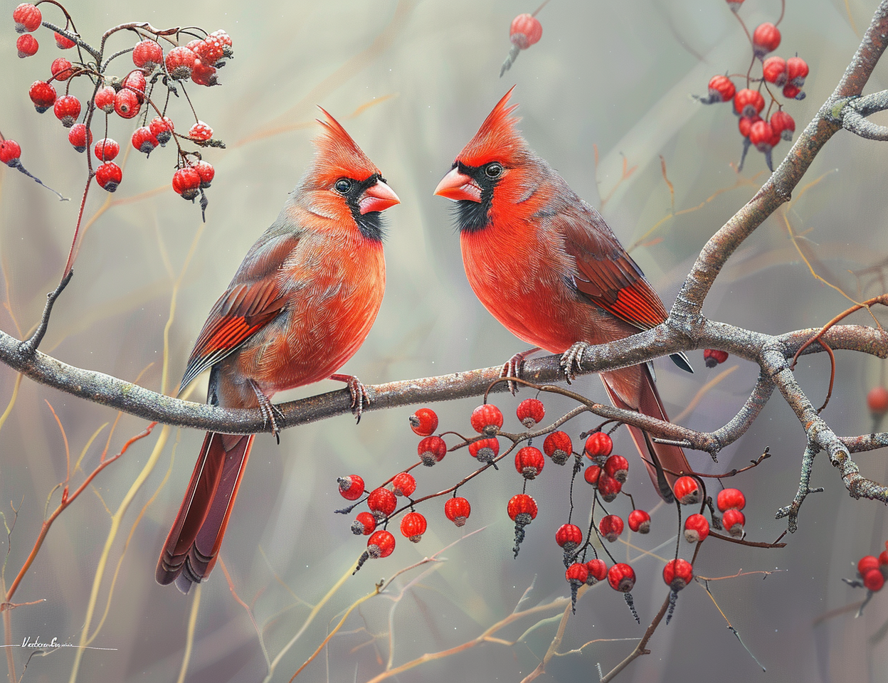 Cardinals In The Mist Diamond Art Kit