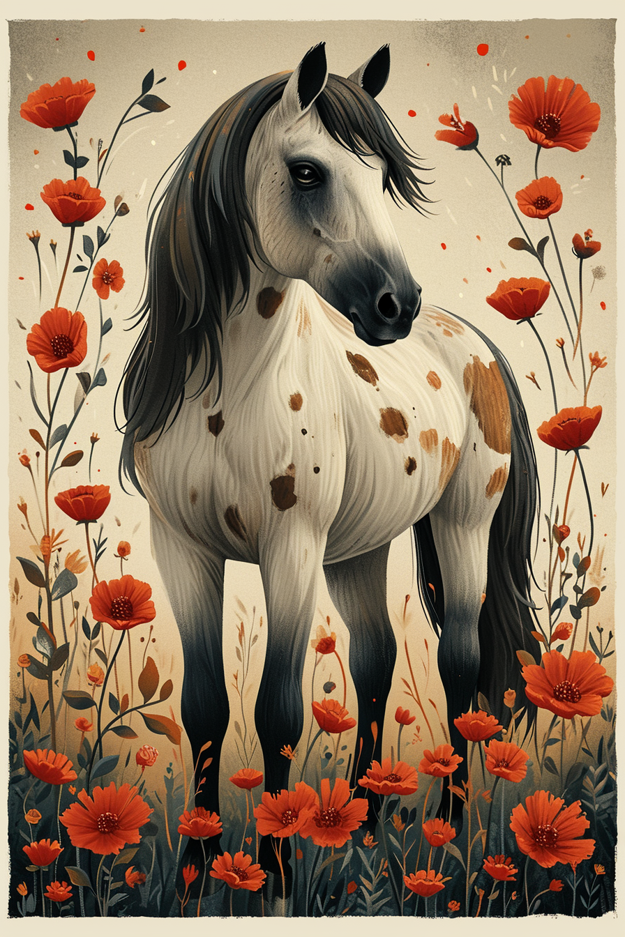Spotted Horse In Poppies Diamond Art Kit