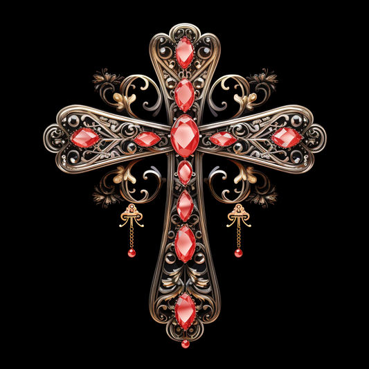 Red Jewel Gold Cross Diamond Art Kit