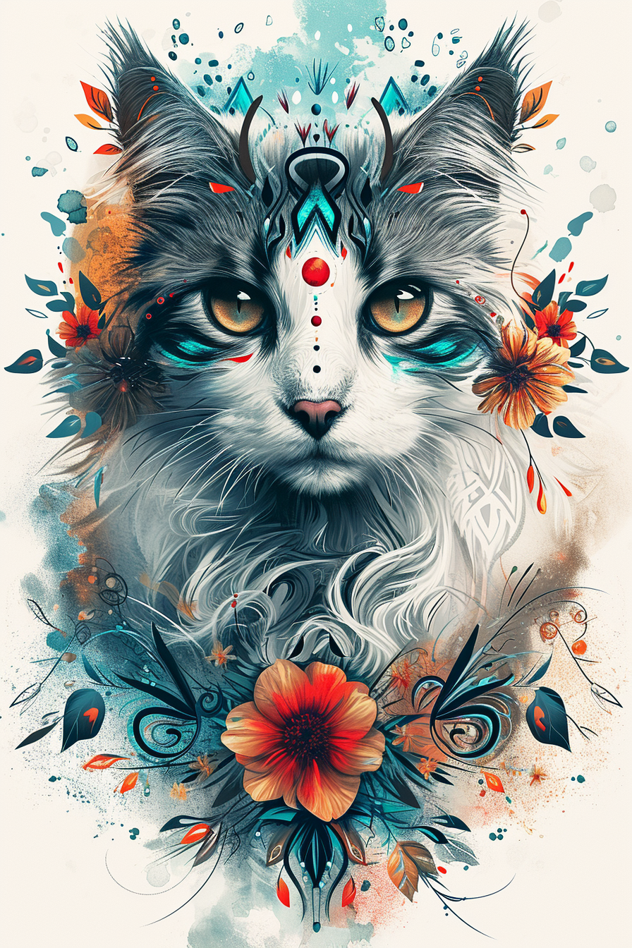 Gray White Abstract Cat Diamond Art Kit