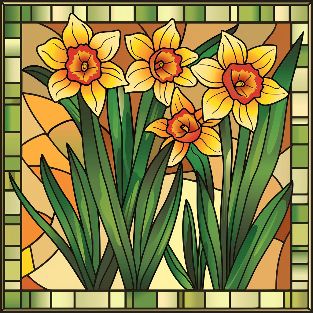 Four Yellow Daffodil Abstract Diamond Art Kit