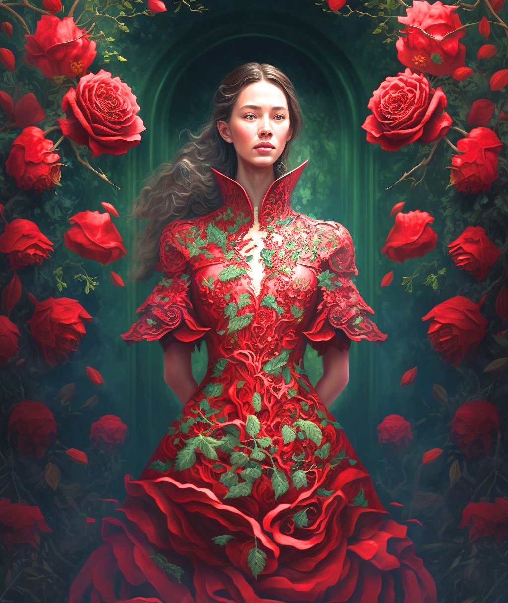 Red Rose Vines Woman Diamond Art Kit