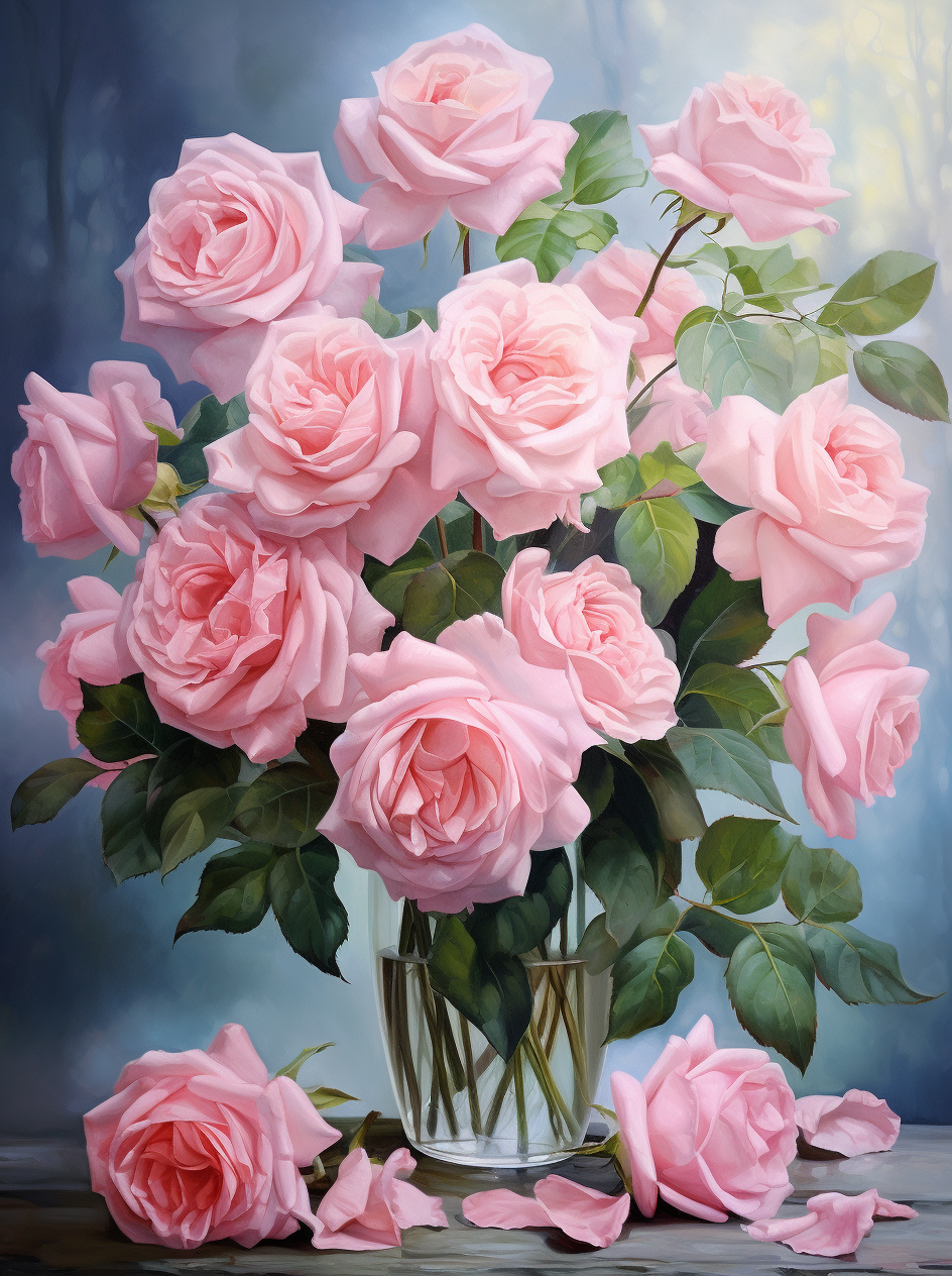 Glass Of Pink Roses And Leaves Diamond Art Kit
