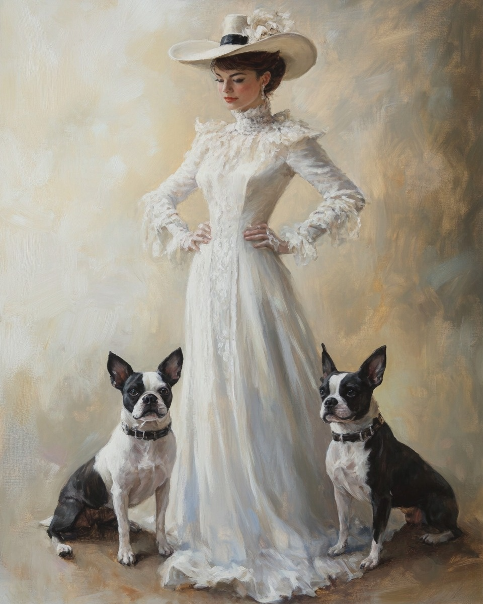 Woman And Boston Terriers Diamond Art Kit