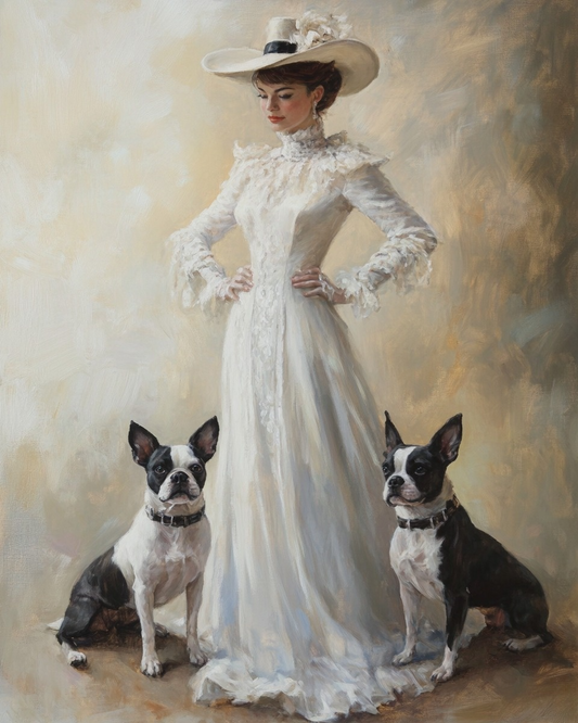 Woman And Boston Terriers Diamond Art Kit