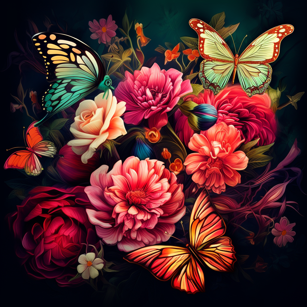 Orange Green Butterflies Flowers Diamond Art Kit