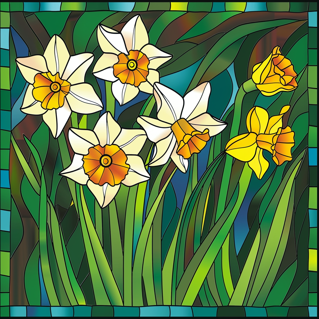 White Yellow Daffodil Abstract Diamond Art Kit