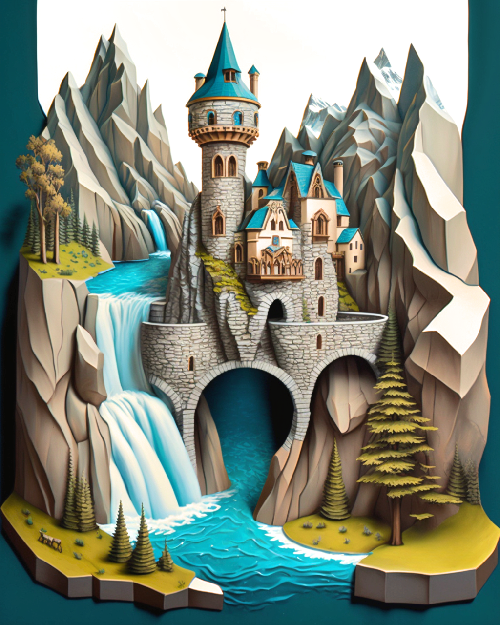 Mountain Waterfall Castle Diamond Art Kit