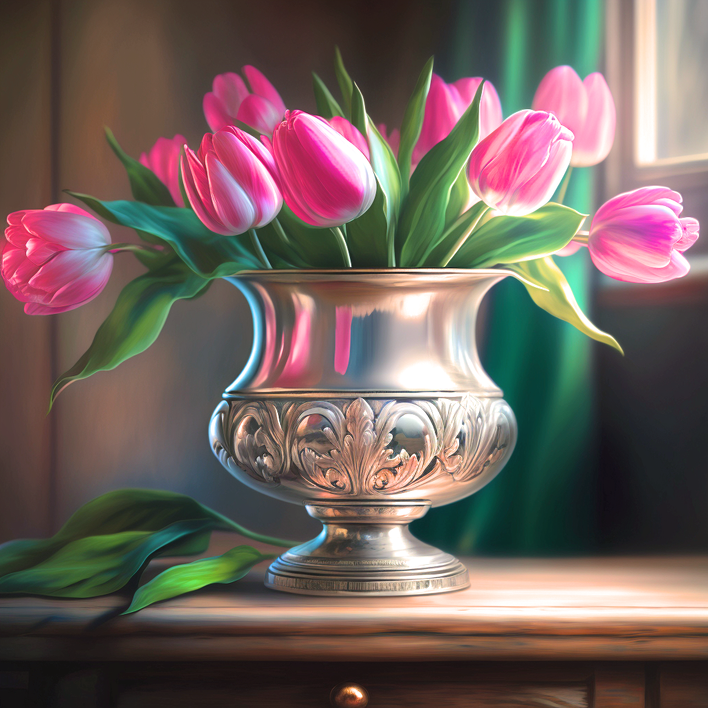 Pink Tulips Silver Vase Diamond Art Kit