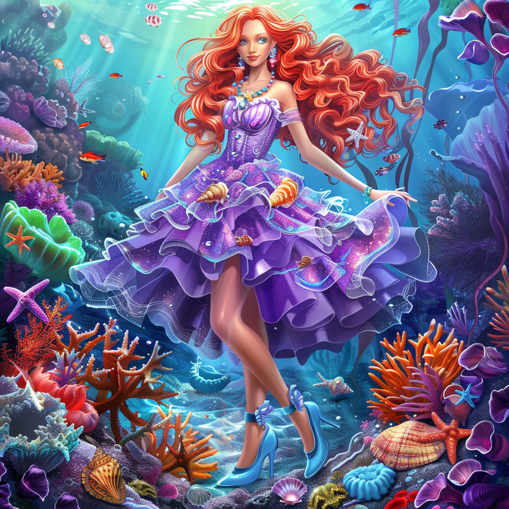 Red Wavy Hair Girl Under The Sea Diamond Art Kit